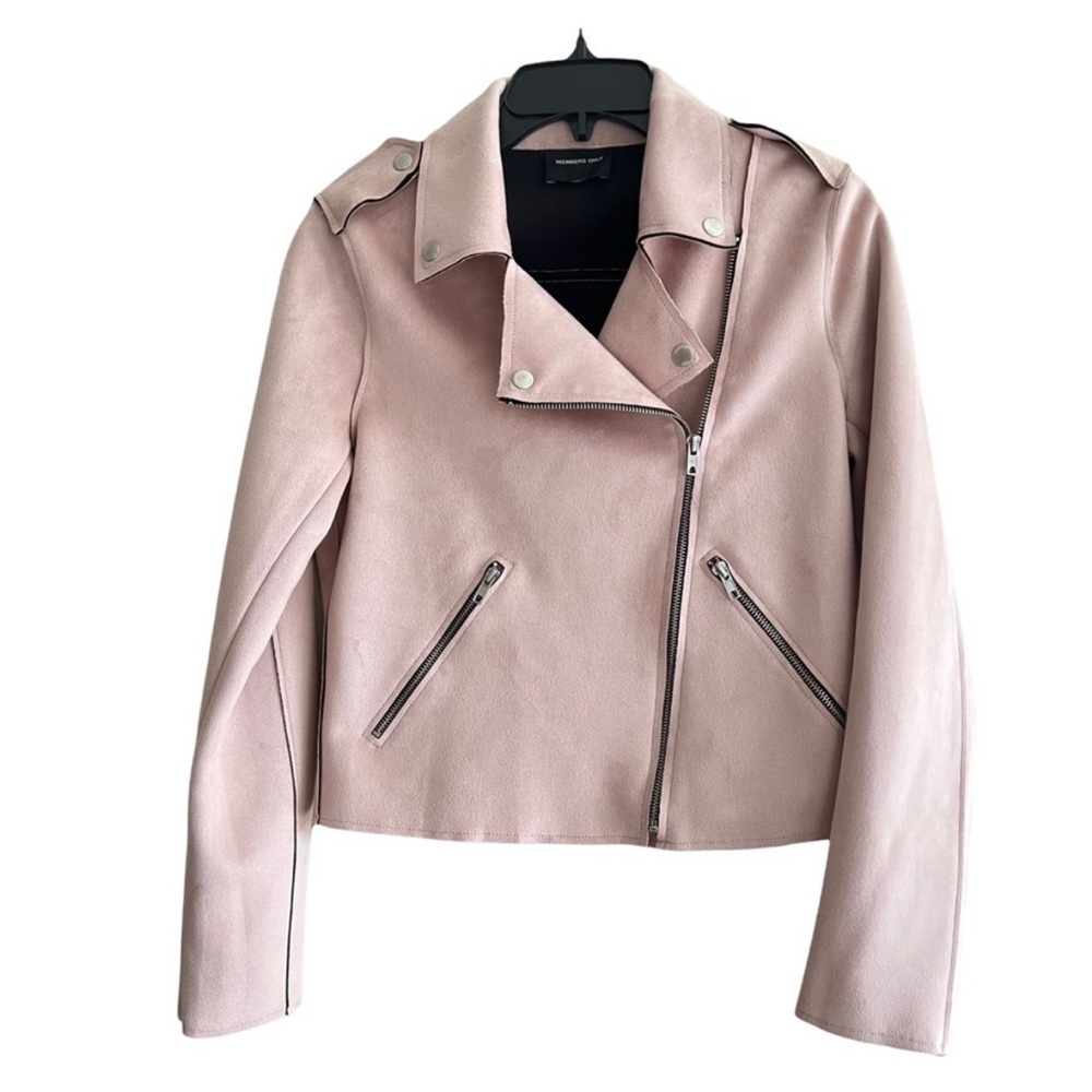 Members Only Moto Style Faux Leather Coat Quilted Lining Zipper Closure Small